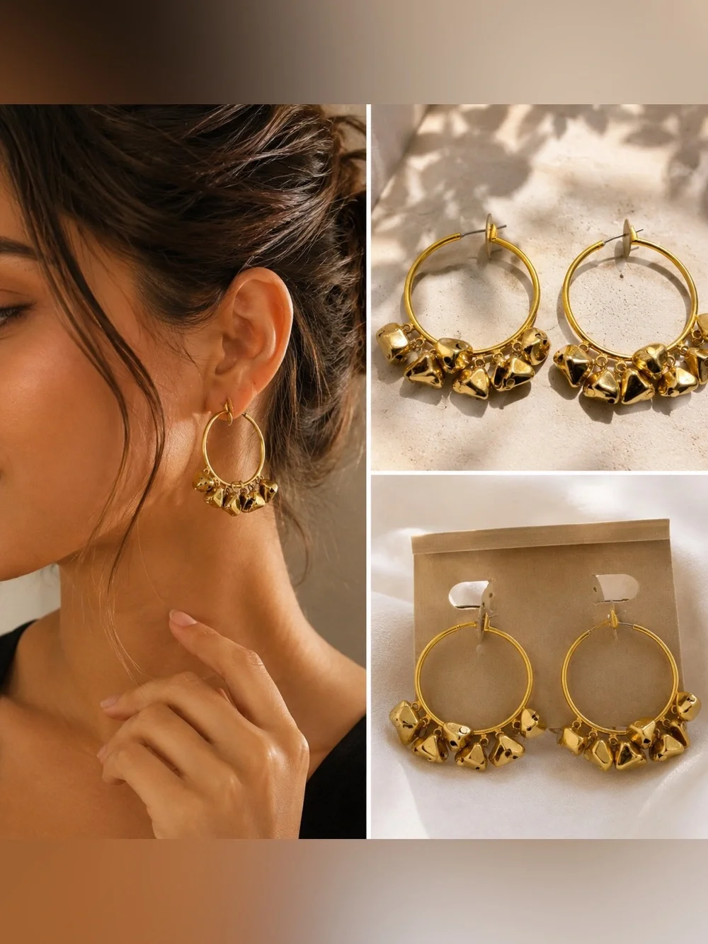 Apostrophe Gold Tone Hoop Earrings Chunky Bead Dangle Y2K Statement 90s jewelry